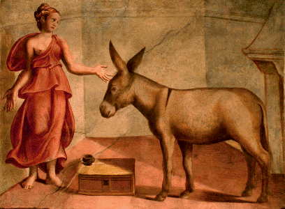La trasformazione di Lucio - Affresco, V. Tamagni (16° sec.)