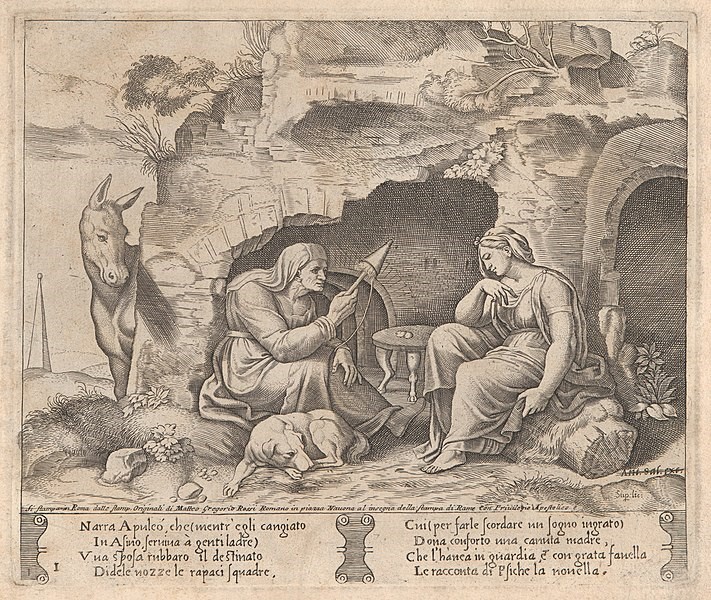 Lucio-asino ascolta la storia di Amore e Psiche
Stampa a intaglio, M. Coxie (1499-1592)
New York, Metropolitan Museum of Art